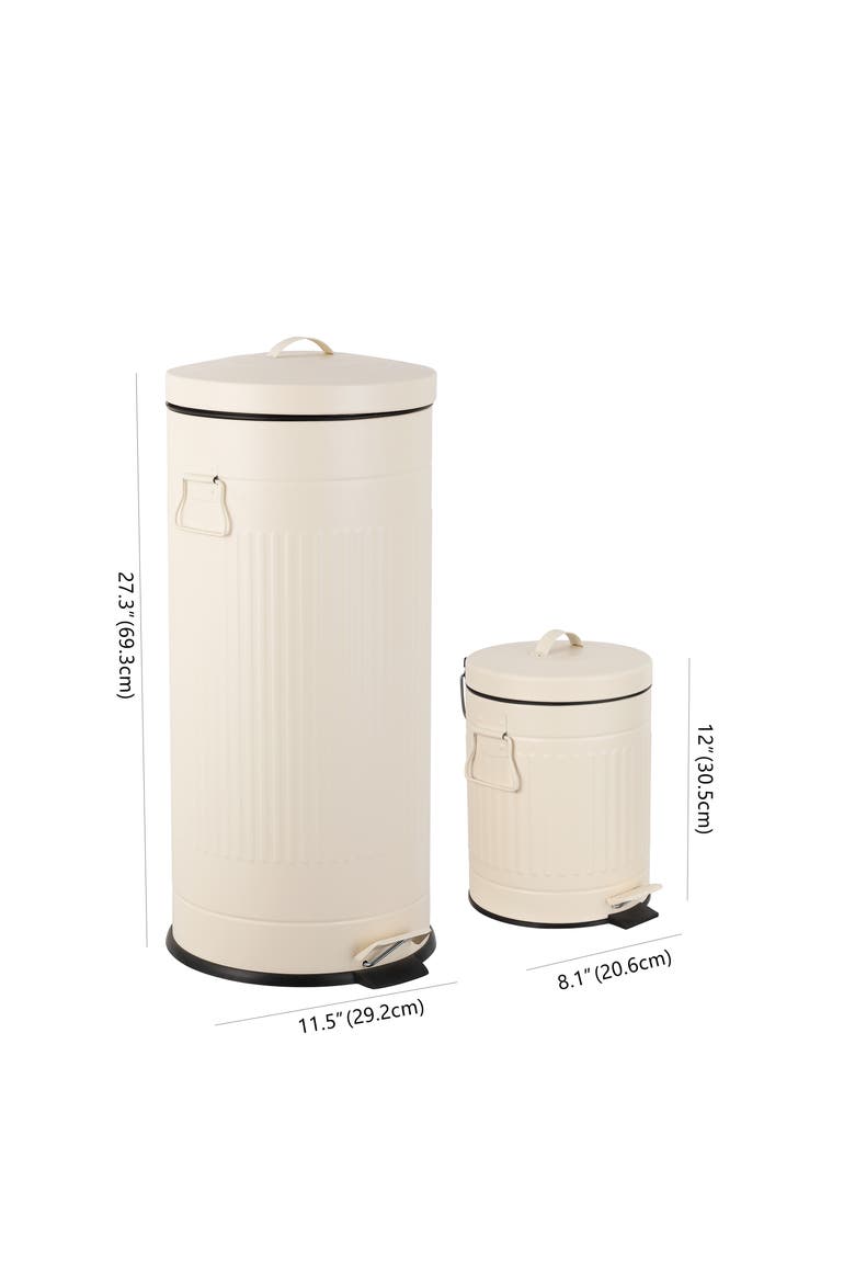 Theo Retro Step Trash Can with Soft-Close Lid and FREE Mini Trash Can, Alternate, color, Limestone Beige