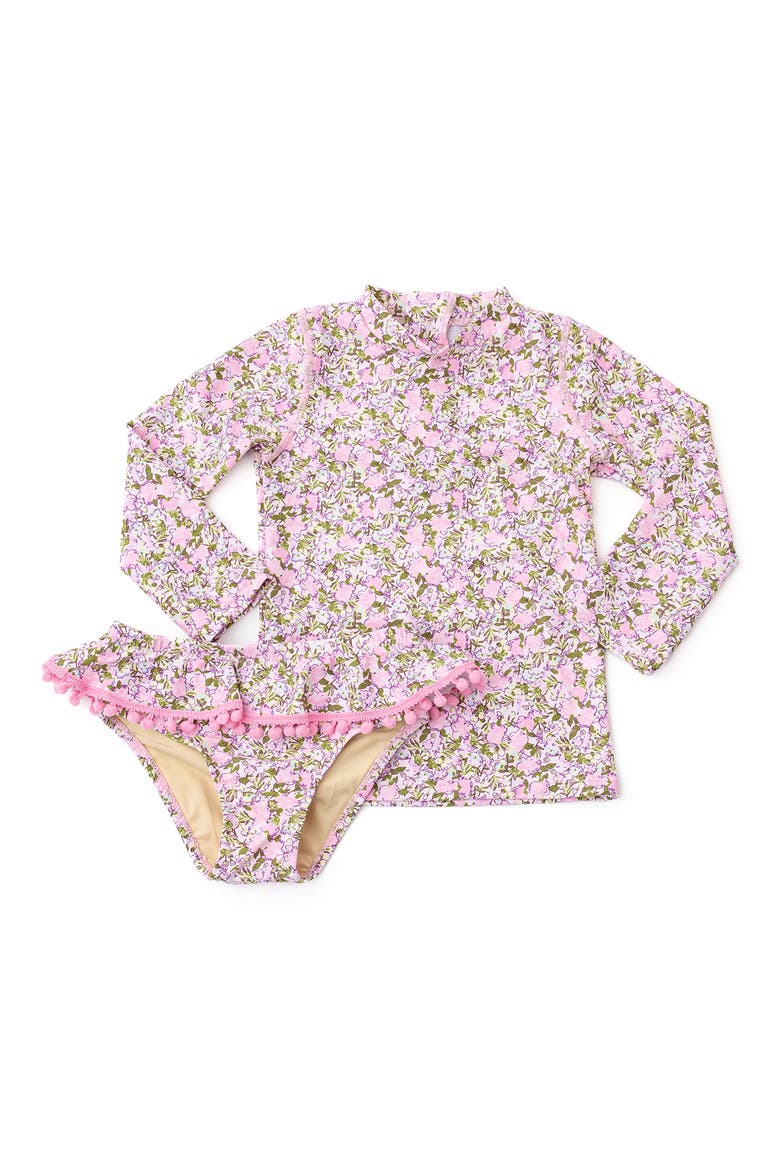 Kids' Long Sleeve UPF 50+ Two-Piece Rashguard Swimsuit, Main, color, PINK