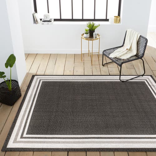 Jonathan Y James Modern Border Stripe Indoor/outdoor Area Rug In Black/cream