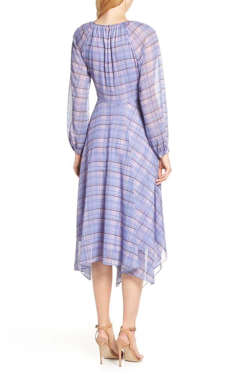 Lenon Plaid Asymmetrical Midi Dress, Alternate, color, 