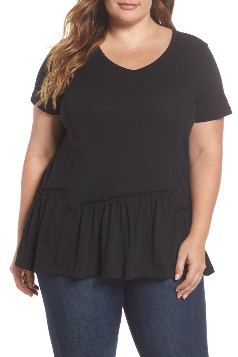 Asymmetrical Peplum Tee, Main, color, BLACK