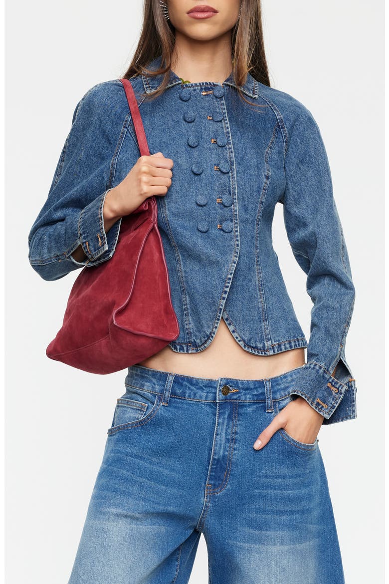 Form Double Breasted Denim Jacket, Main, color, MID BLUE