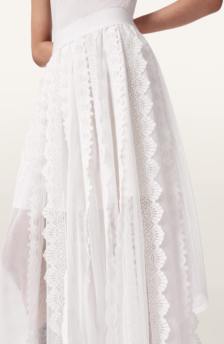 AllSaints Vashtie Mixed Lace Handkerchief Hem Skirt, Alternate, color, Optic White
