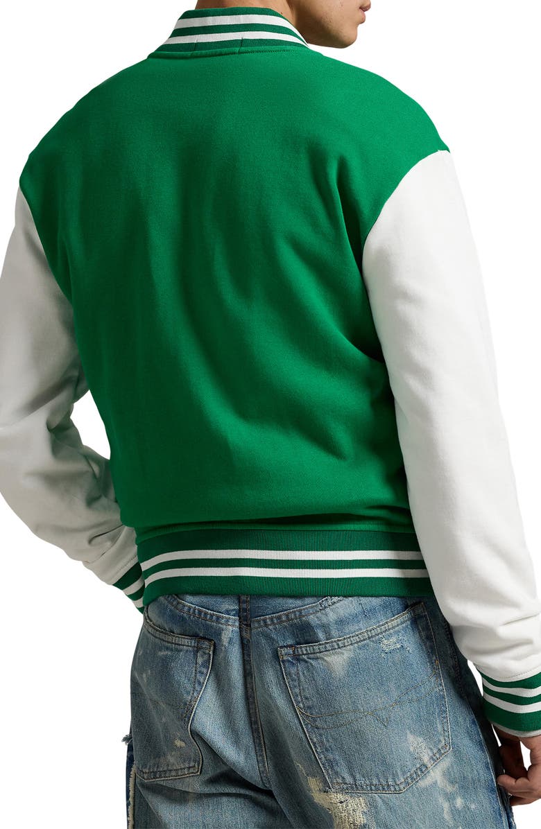 Polo Ralph Lauren Graphic Fleece Baseball Jacket, Alternate, color, Cruise Green/Nevis