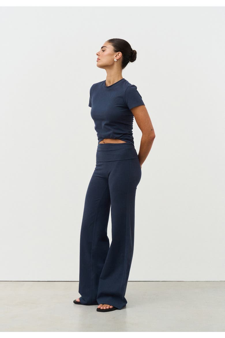 Soft Cotton Foldover Pants, Alternate, color, Navy