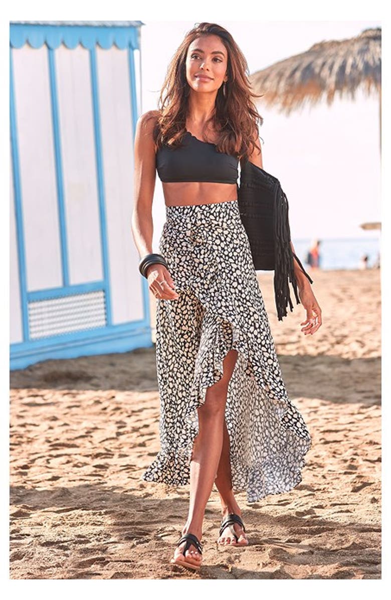 LASCANA Women's Convertible Wrap Maxi Skirt, Alternate, color, Black & Beige