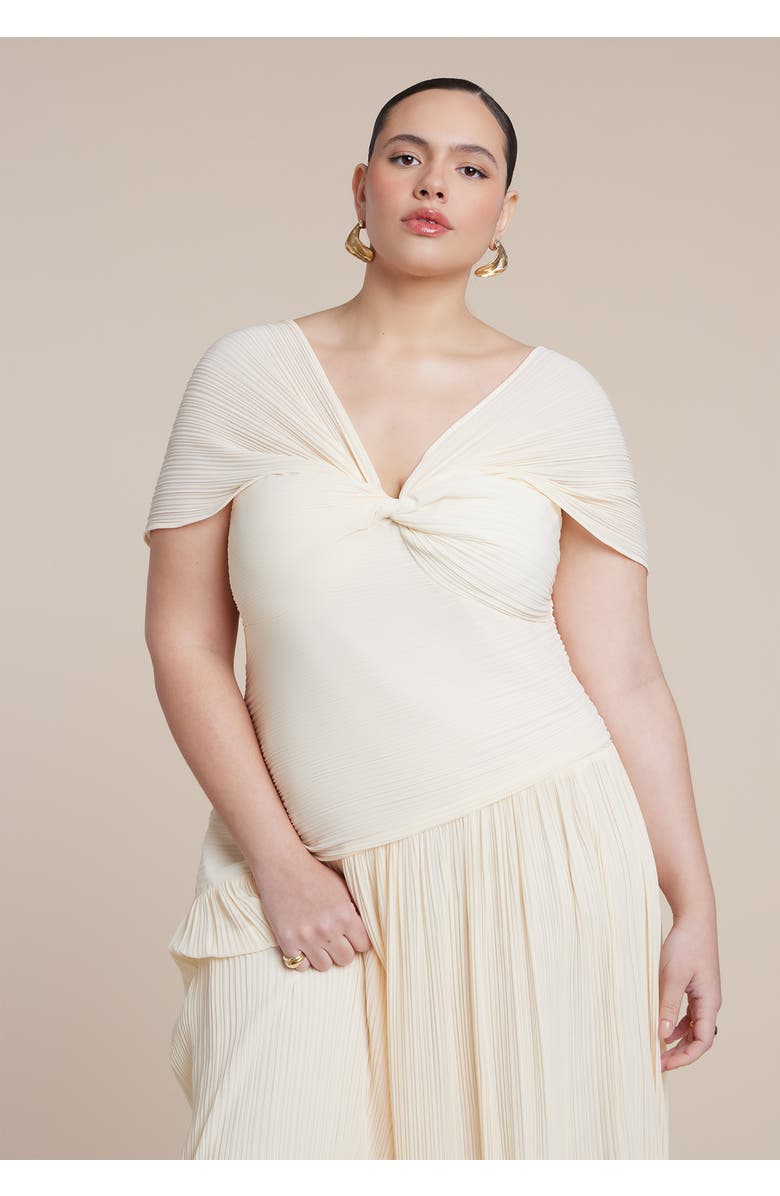 ELOQUII Twist Detail Pleated Chiffon Dress, Alternate, color, Coconut Milk