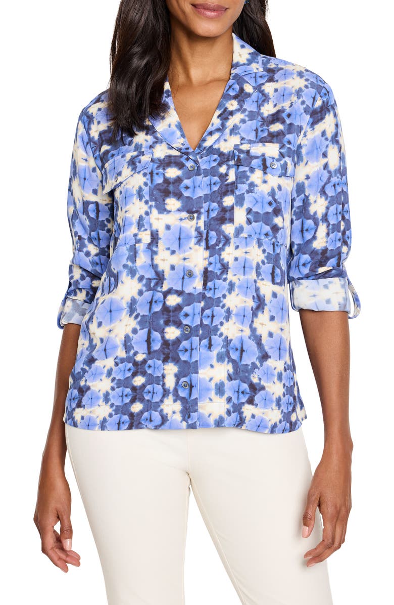 NIC+ZOE Shibori Stone Button-Up Shirt, Main, color, Blue Multi