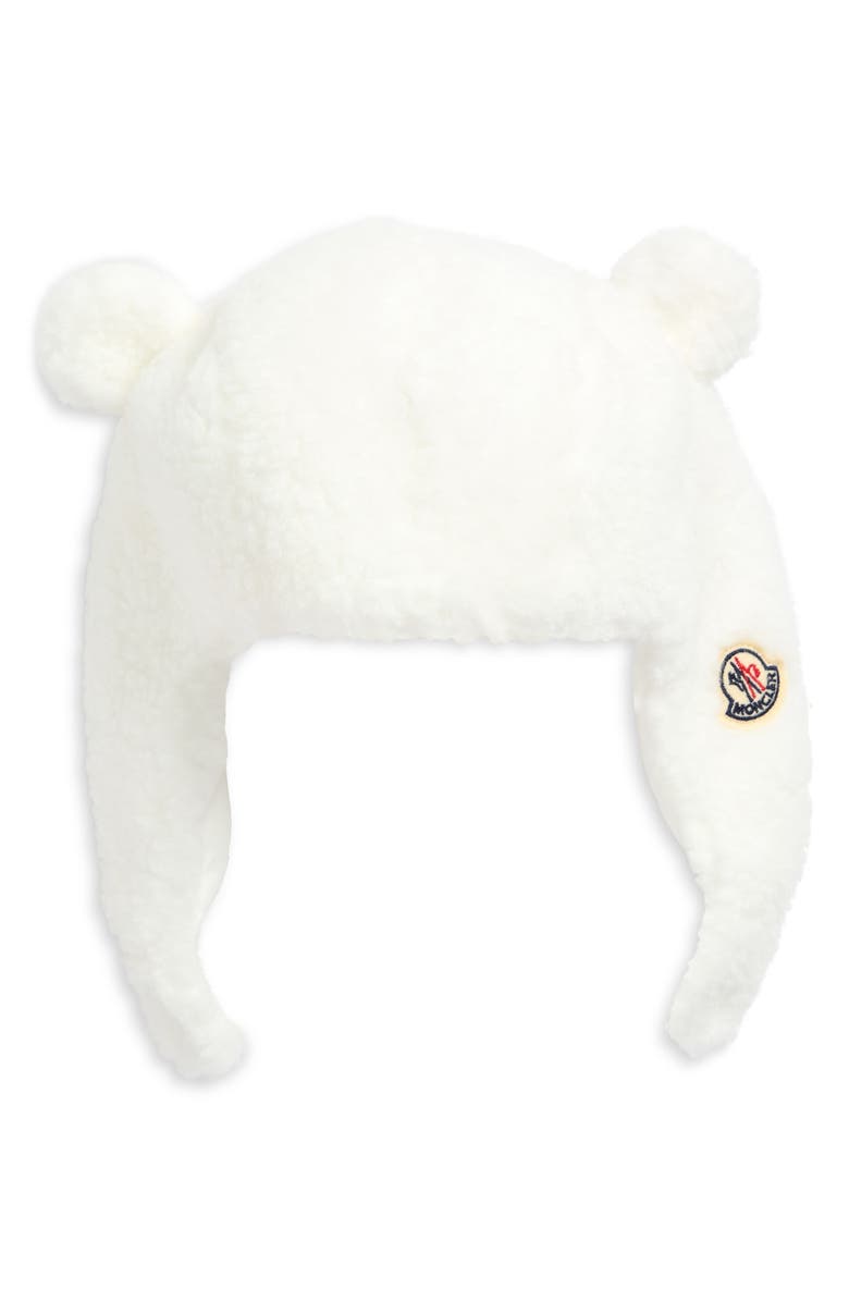 Moncler Kids' Ear Appliqué Fleece Teddy Hat, Main, color, White