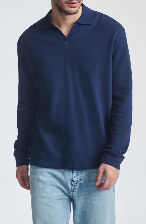 Relaxed Fit Polo Collar Long Sleeve Cotton Top