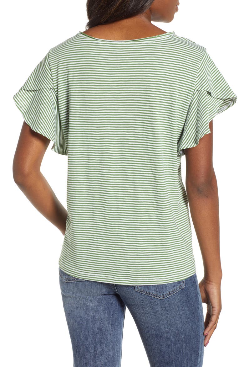 Flounce Short Sleeve Tee, Alternate, color, GREEN- WHITE EVEN STRIPE