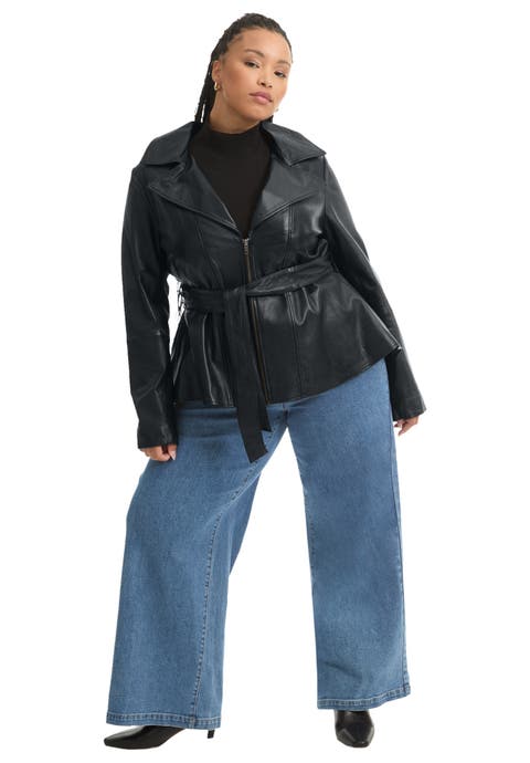 High-Low Peplum Leather Jacket (Plus Available)