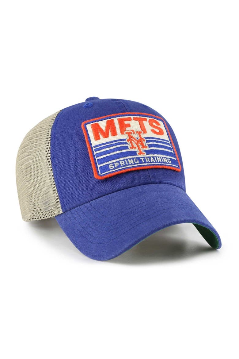Men's '47 Royal/Tan New York Mets Four Stroke Clean Up Trucker Snapback Hat, Alternate, color, Royal