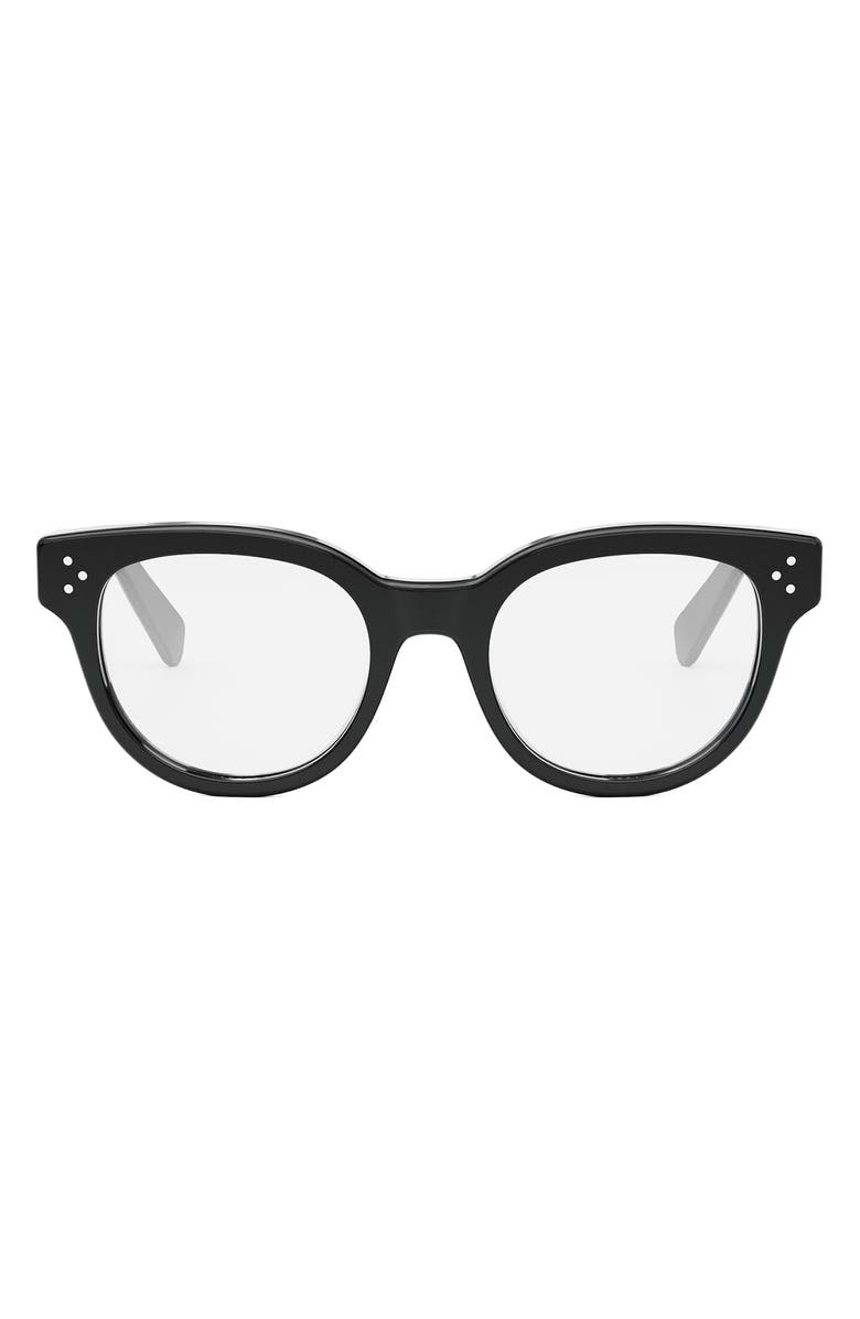 CELINE Bold 53mm Round Optical Glasses, Main, color, Shiny Black