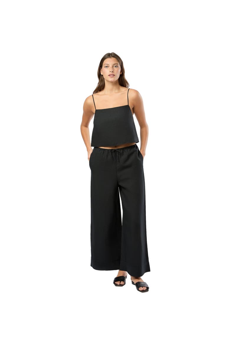Air Linen Wide Leg Drawstring Pant, Main, color, BLACK