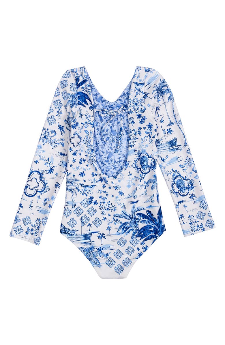 Agua Bendita Kids' Honey Tales Long Sleeve One-Piece Rashguard Swimsuit, Alternate, color, Blue