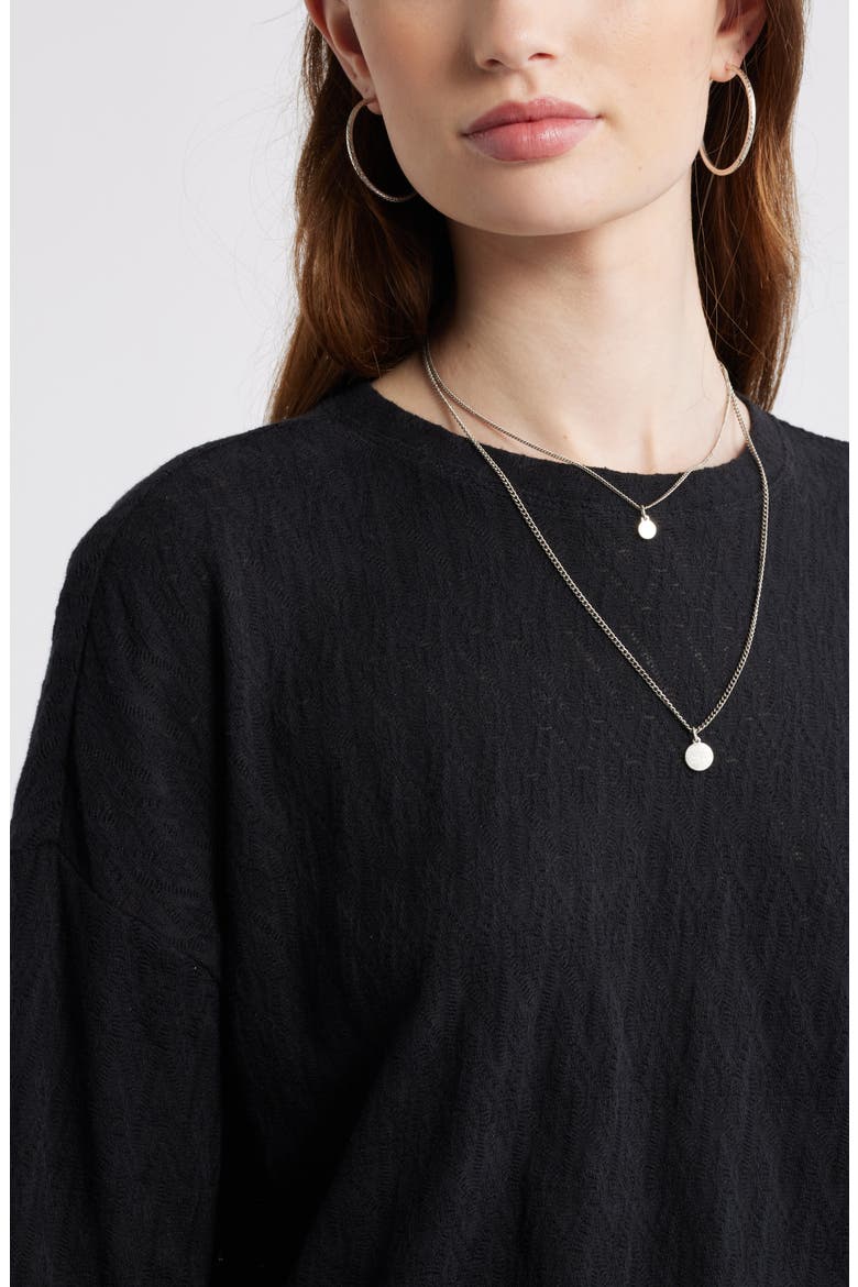 Pointelle Cotton Crewneck Knit Top, Alternate, color, BLACK