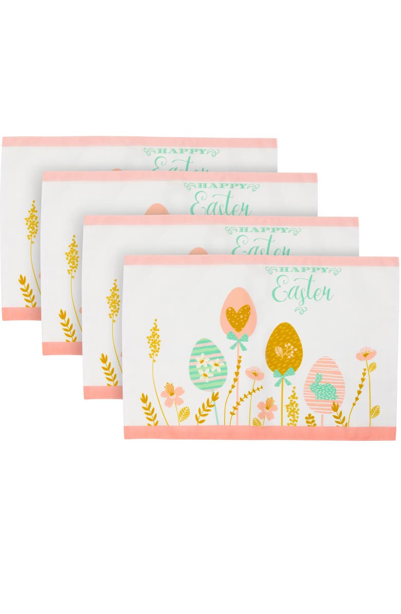 Northlight Pastel Eggs Happy Easter Floral Placemats - 18" - White and Pink - Set of 4, Main, color, White