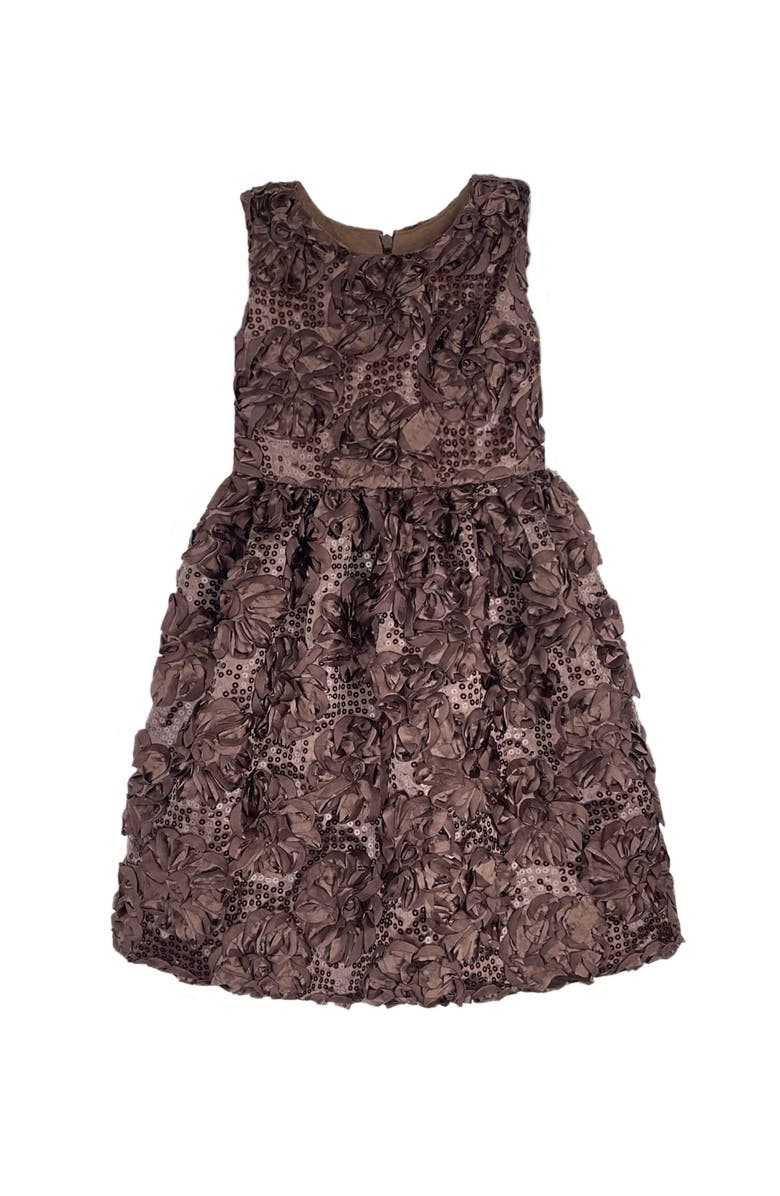 Mia Belle Girls Dazzling Petals Sequin Party Dress, Main, color, Brown