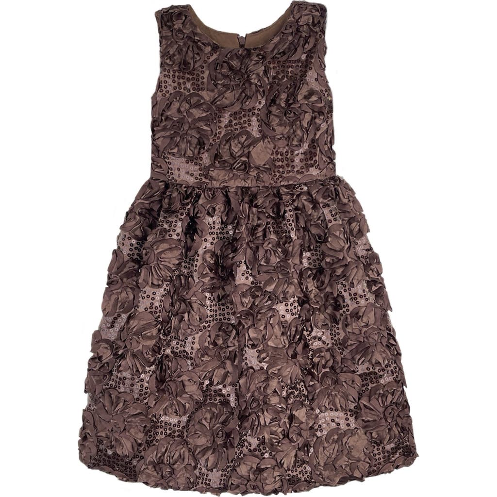 Mia Belle Girls Kids' Dazzling Petals Sequin Party Dress In Brown
