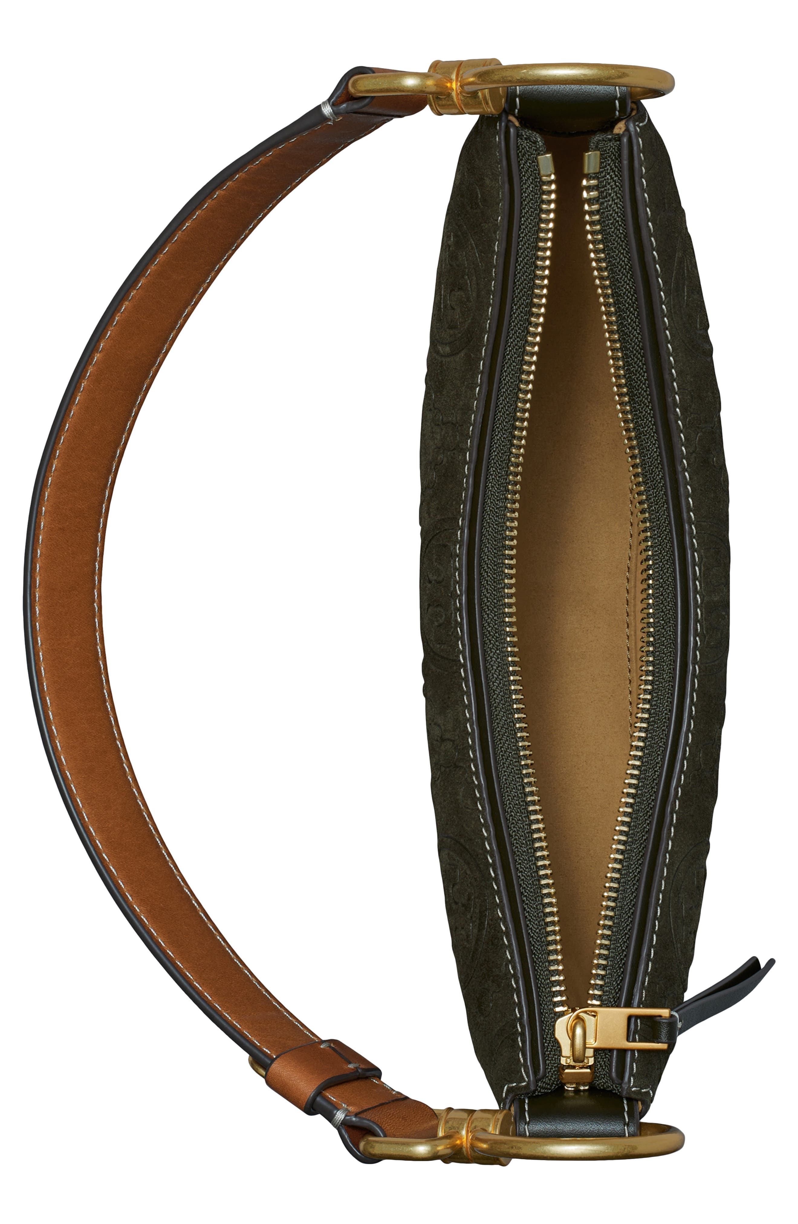 Tory Burch T Monogram Suede Mini Crescent Shoulder Bag, Alternate, color, 