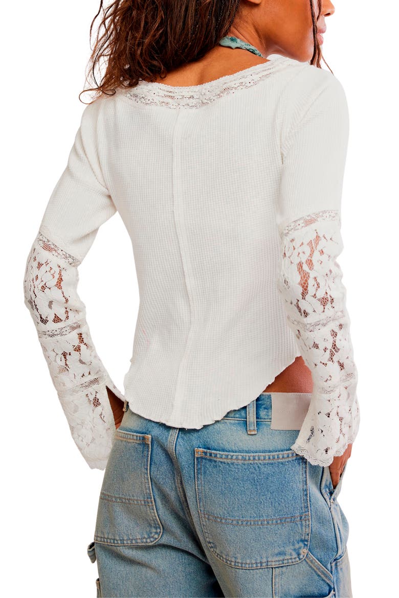 Intimately FP Amber Lace Cuff Waffle Knit Top, Alternate, color, WHITE