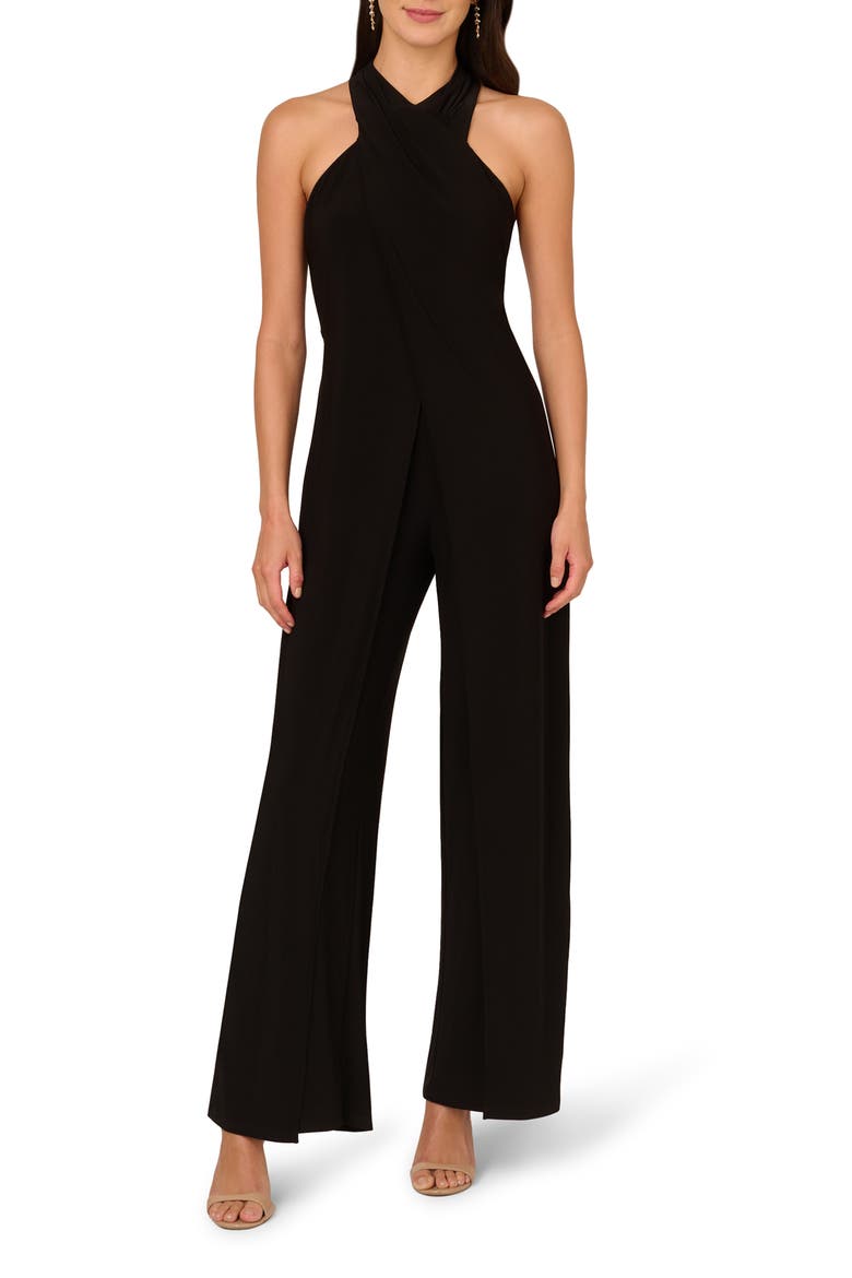 Crossover Neck Overlay Jumpsuit, Main, color, BLACK