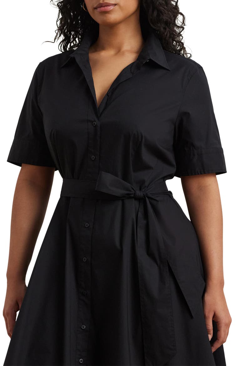 Belted Cotton Blend Shirtdress, Alternate, color, POLO BLACK