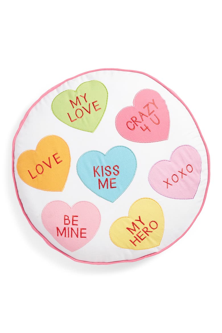 Candy Hearts Accent Pillow, Main, color, WHITE
