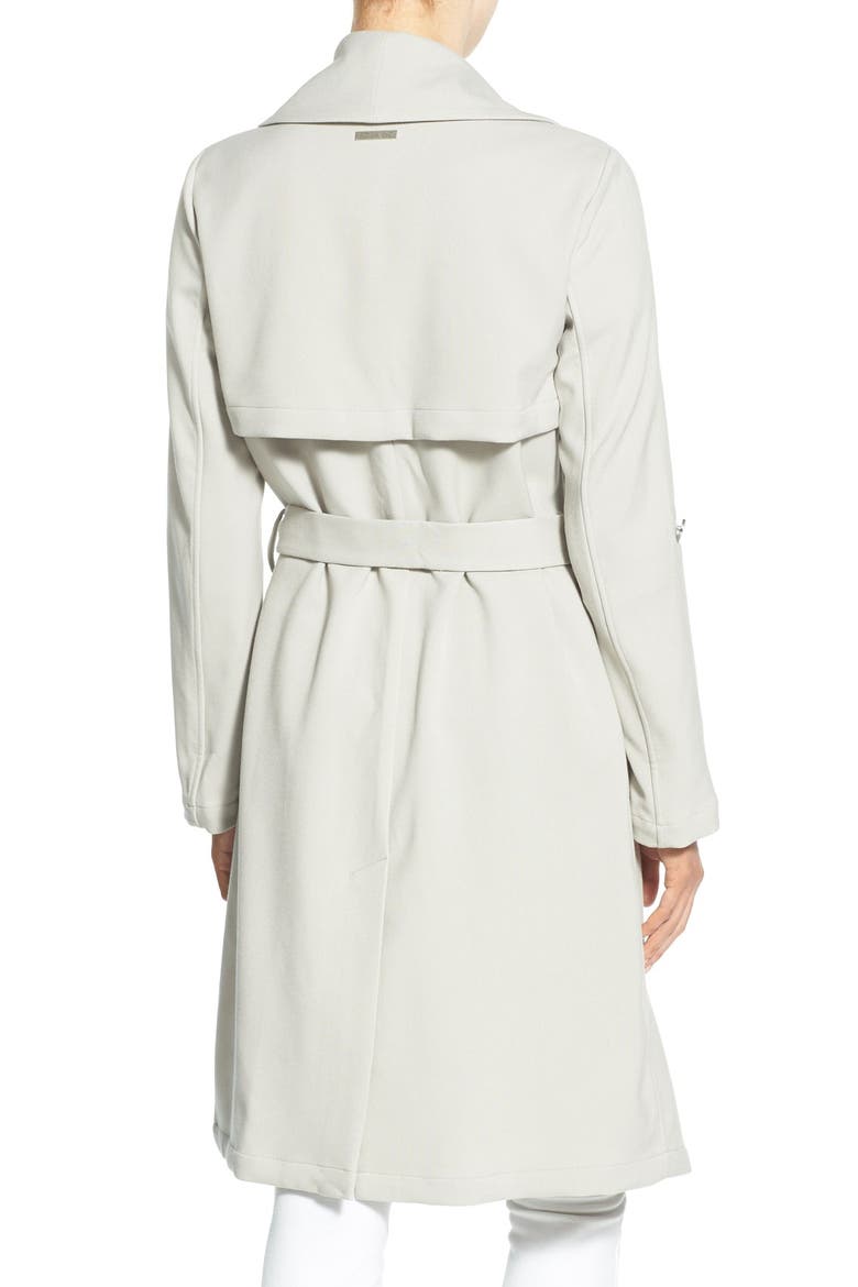 Roll Sleeve Drape Front Long Trench Coat, Alternate, color, PEBBLE