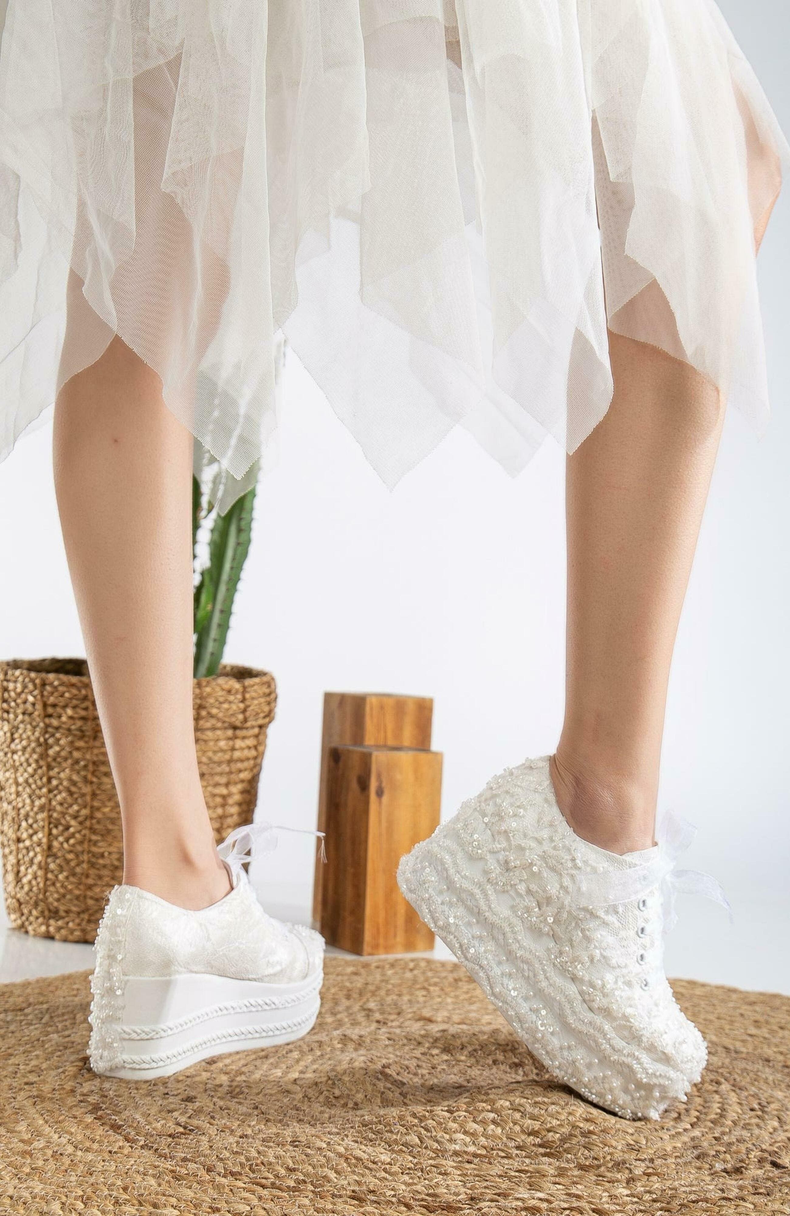 Forever & Always Shoes Florette Lace Bridal Platform Sneakers, Alternate, color, Ivory