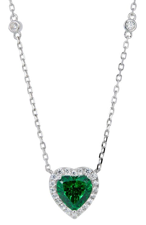Cubic Zirconia Heart Halo Pendant Necklace