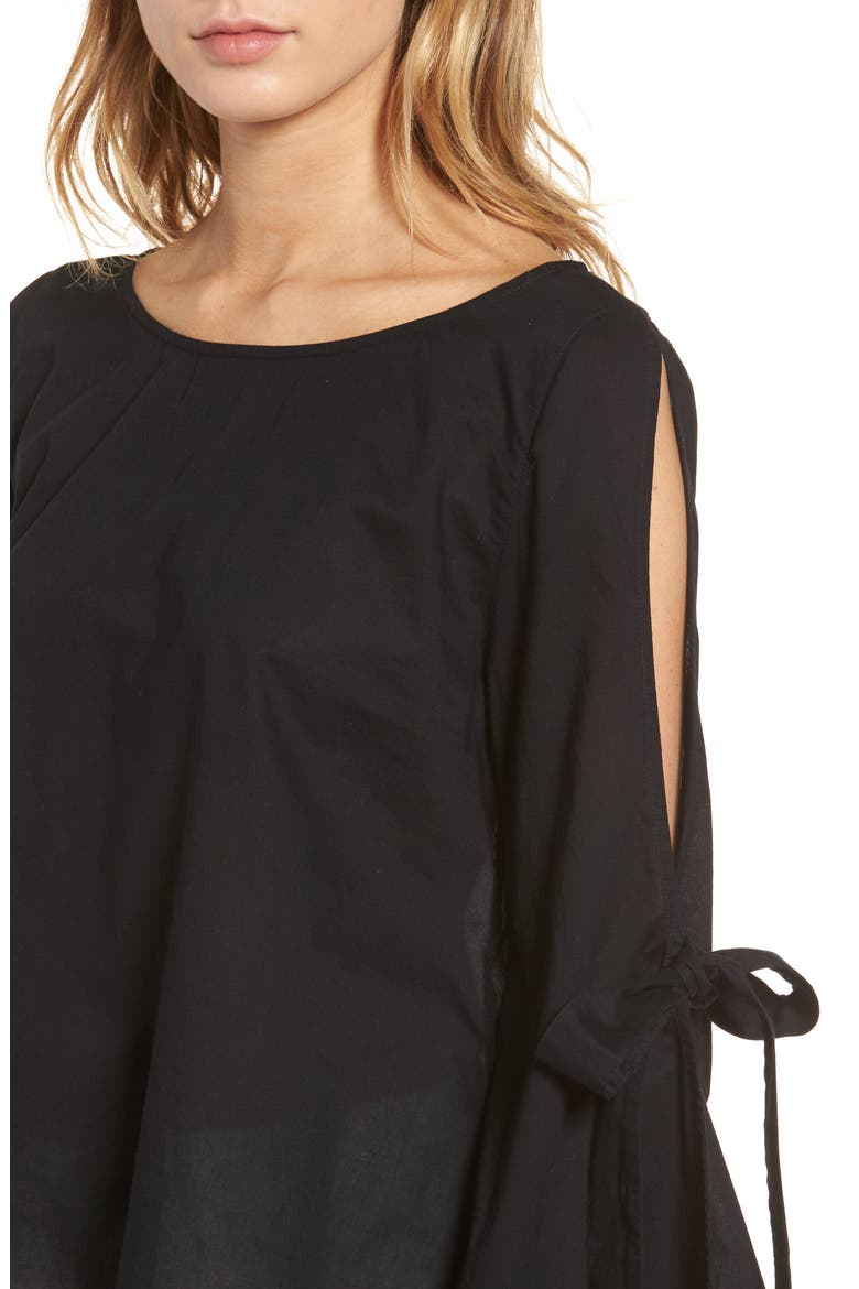 Tie Sleeve Blouse, Alternate, color, BLACK
