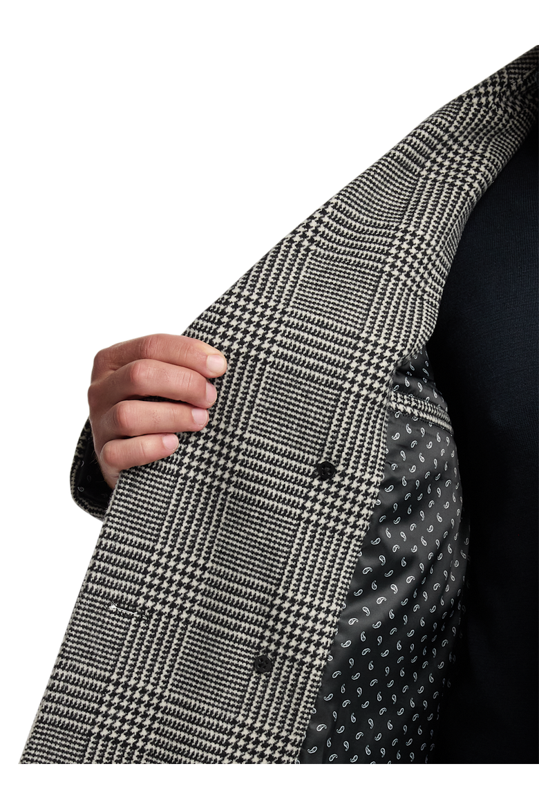 Wool Blend Plaid Double Breasted Topcoat, Alternate, color, Black/White