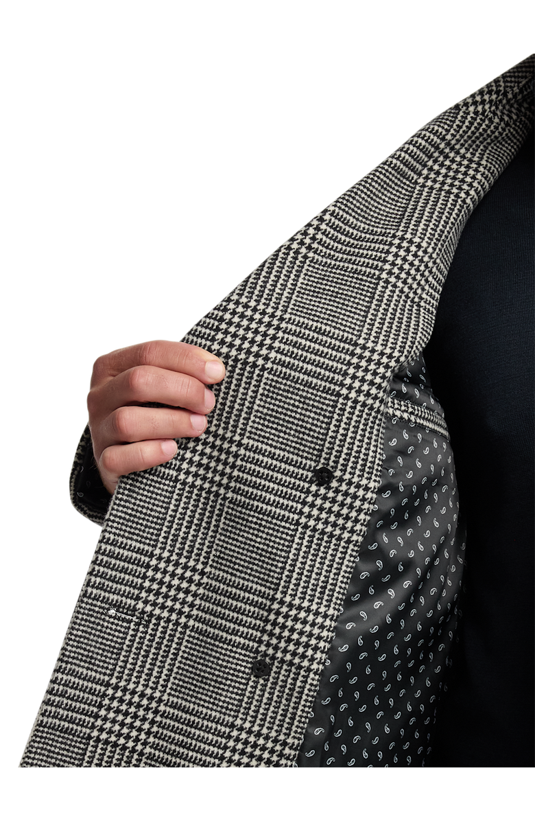 Paul Fredrick Wool Blend Plaid Double Breasted Topcoat, Alternate, color, Black/White