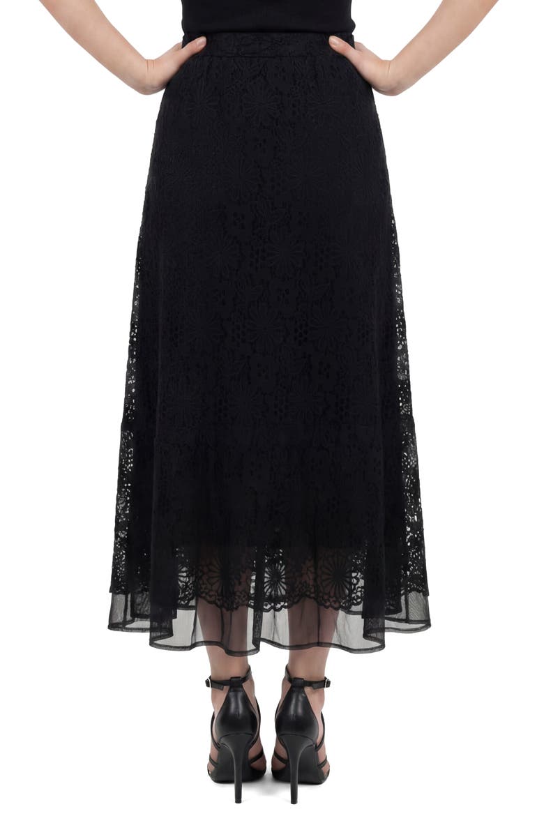 Millie Mesh & Lace Midi Skirt, Alternate, color, BLACK