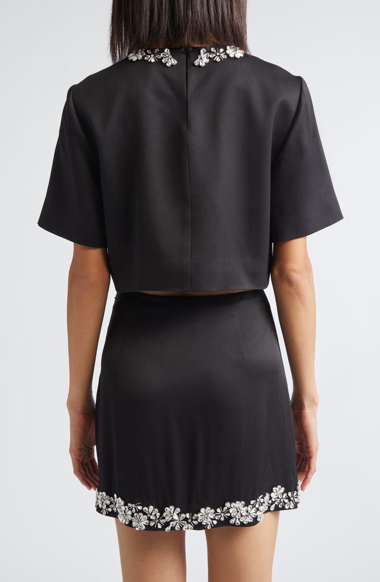 Cinq à Sept Adona Floral Jewel Embellished Crop Top, Alternate, color, Black