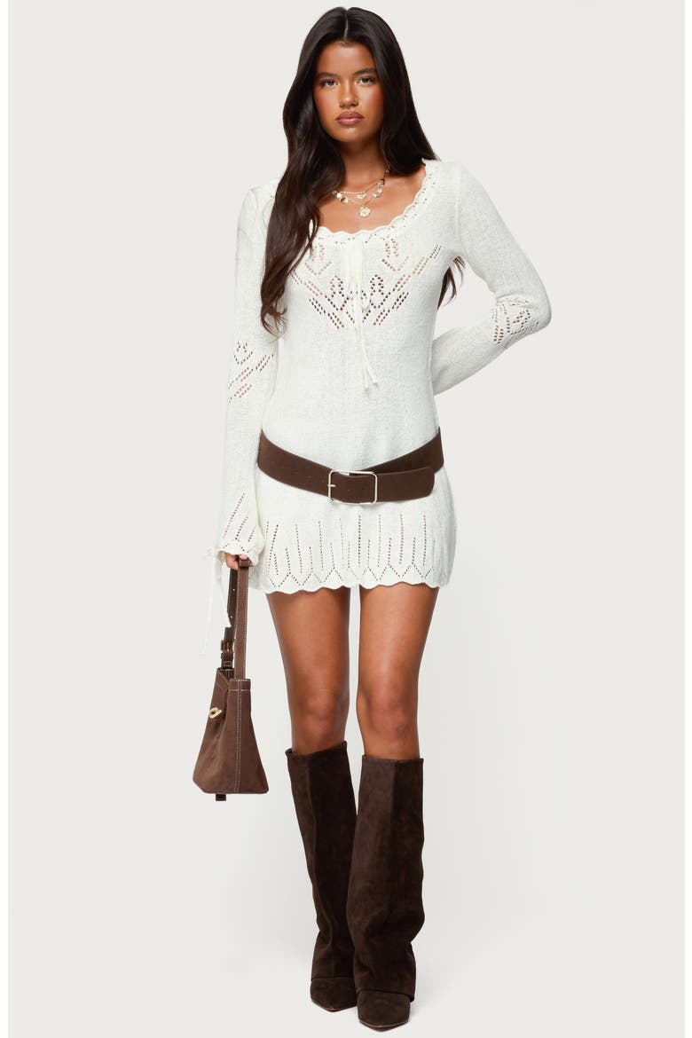 Shaia Pointelle Stitch Long Sleeve Minidress, Alternate, color, CREAM
