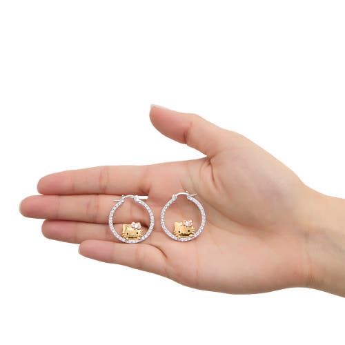 Hello Kitty Tri-color Pop Up White Sapphire Hoop Earrings In Metallic