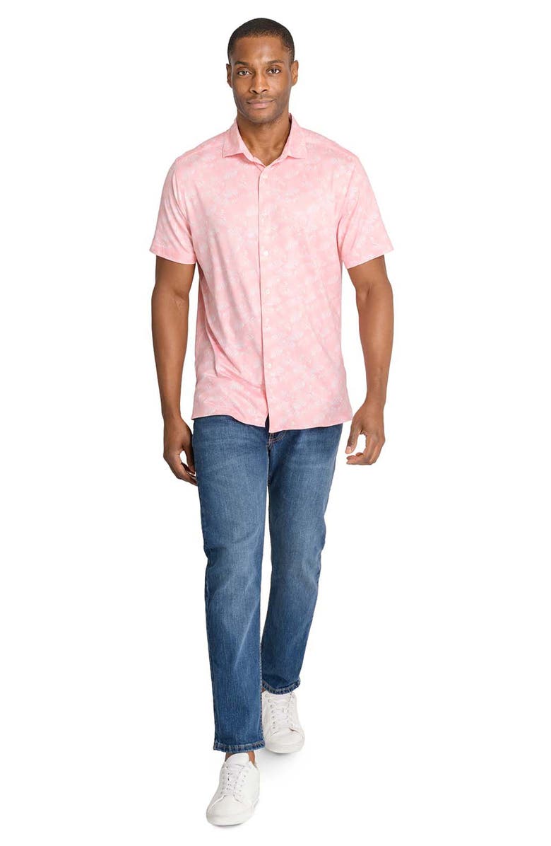 CONSTRUCT Trim Fit Floral Print Short Sleeve Button-Up Shirt, Alternate, color, Coral