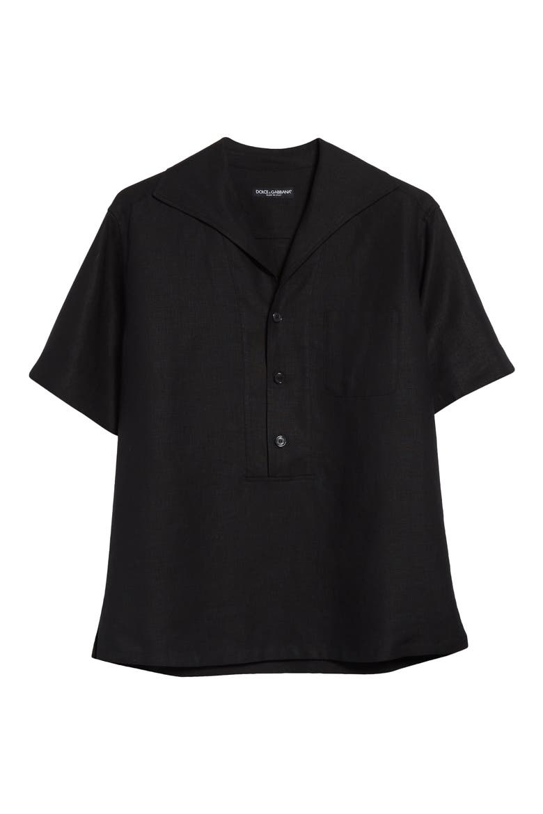 Short Sleeve Linen Shirt, Alternate, color, N0000 BLACK