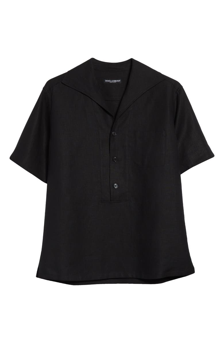 Dolce&Gabbana Short Sleeve Linen Shirt, Alternate, color, N0000 Black