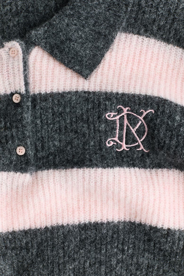 Rib-Knit Polo Sweater, Alternate, color, Dark gray/light pink