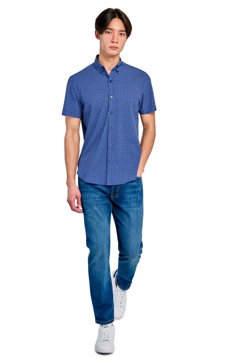 CONSTRUCT Geo Short Sleeve Woven Button Down Shirt, Alternate, color, Navy