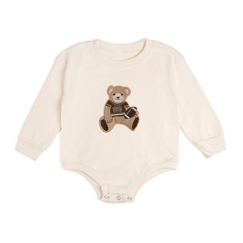 Teddy Bear Patch Long Sleeve Romper