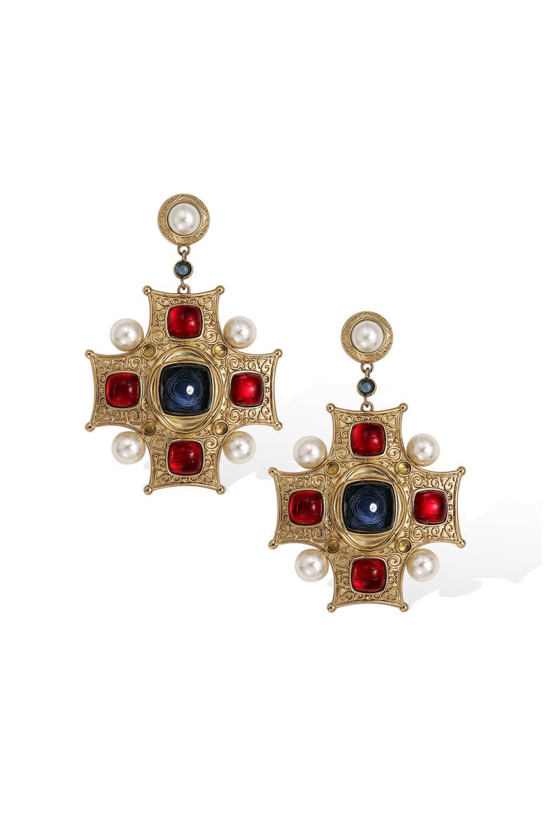 Byzantine King Earrings, Main, color, Gold & Red & Blue & White