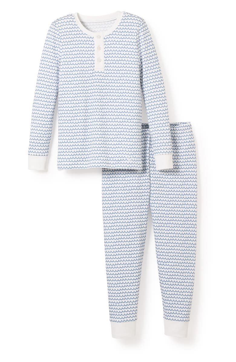 Petite Plume Kids' Wave Stripe Fitted Two-Piece Pima Cotton Pajamas, Main, color, La Mer