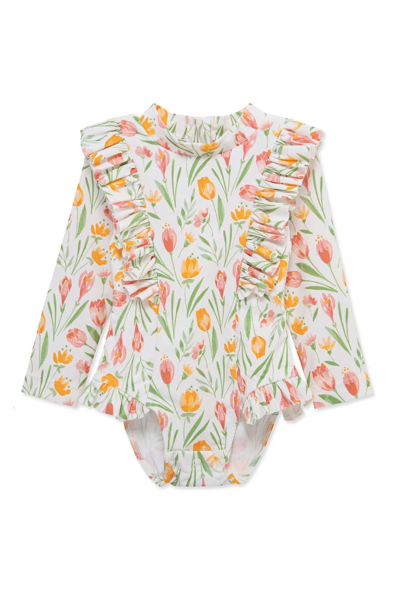 Floral UPF 50+ Rashguard Swimsuit, Main, color, PINK