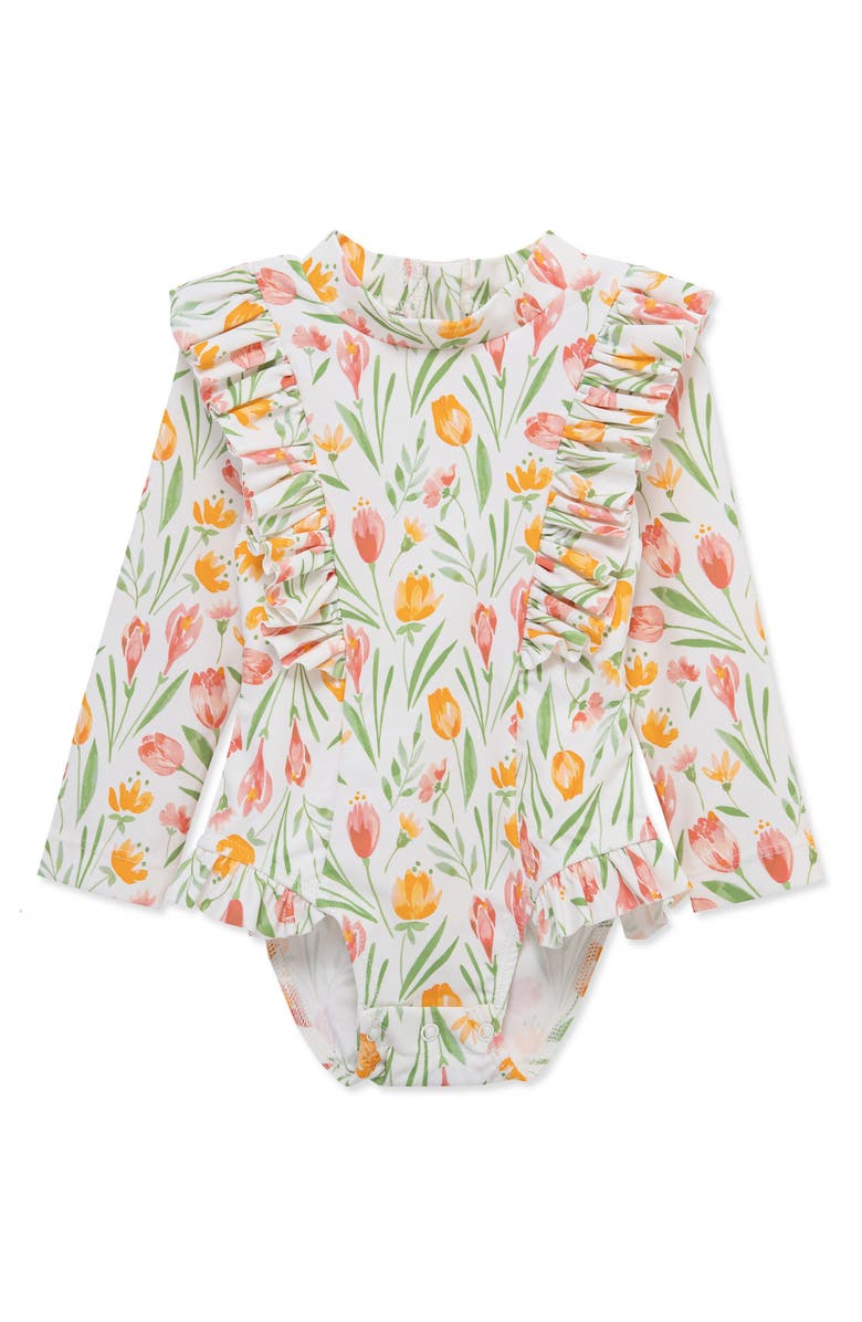Little Me Floral UPF 50+ Rashguard Swimsuit, Main, color, 