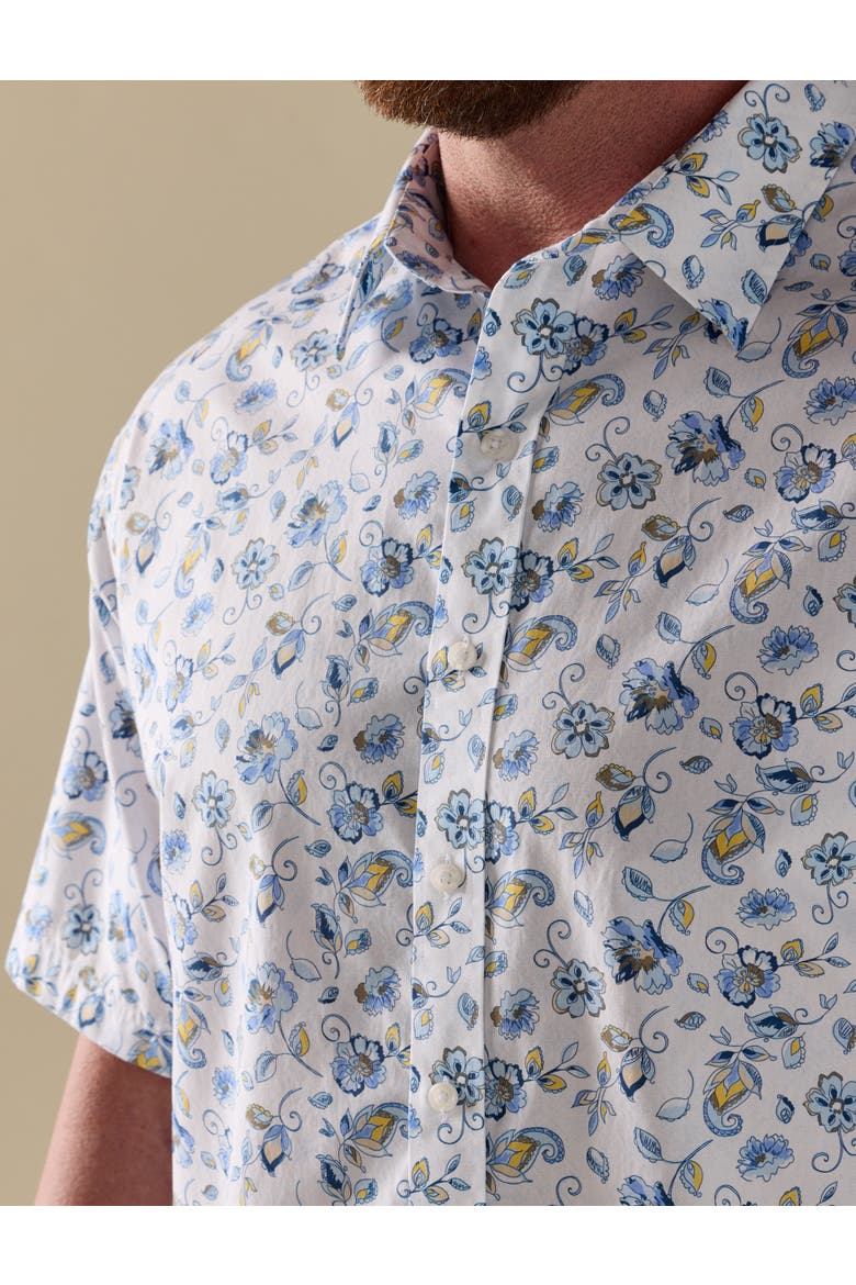 Big & Tall Sketch Leaf Print Sport Shirt, Alternate, color, BLUE MULTI